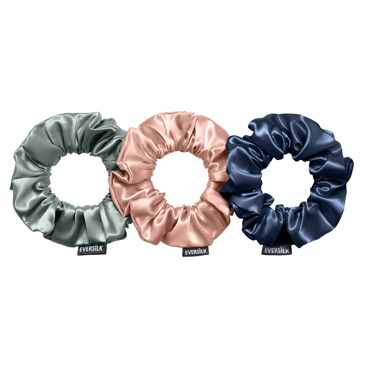 EVERSILK Scrunchies - Slate Grey, Navy, Mellow Rose