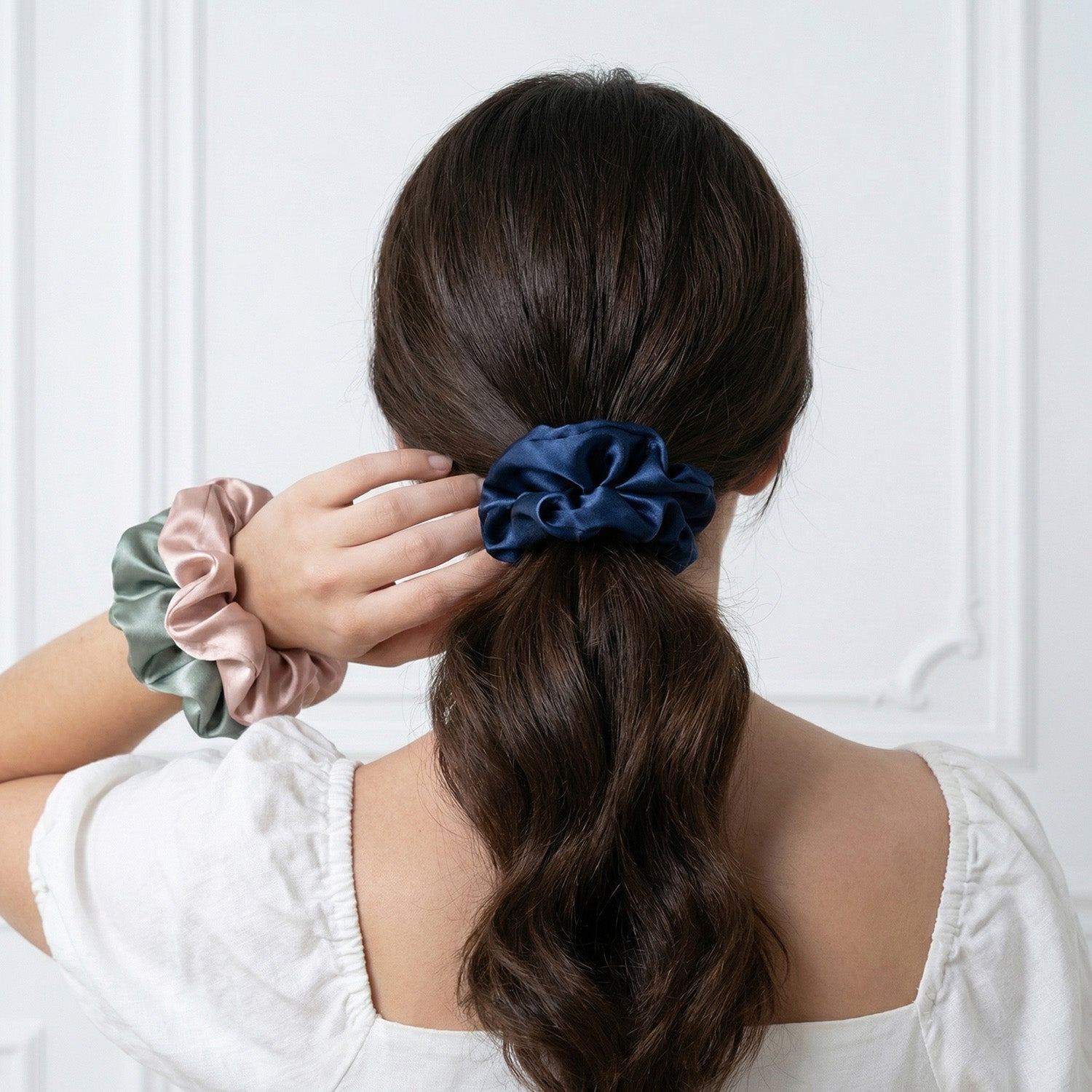 EVERSILK Scrunchies - Slate Grey, Navy, Mellow Rose