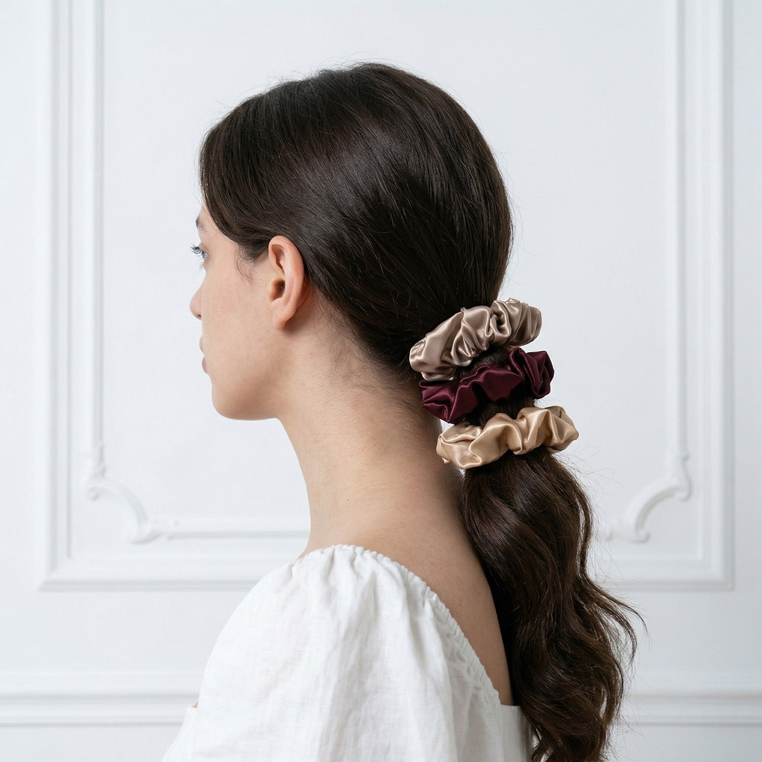 EVERSILK Scrunchies -Taupe, Burgundy, Peony