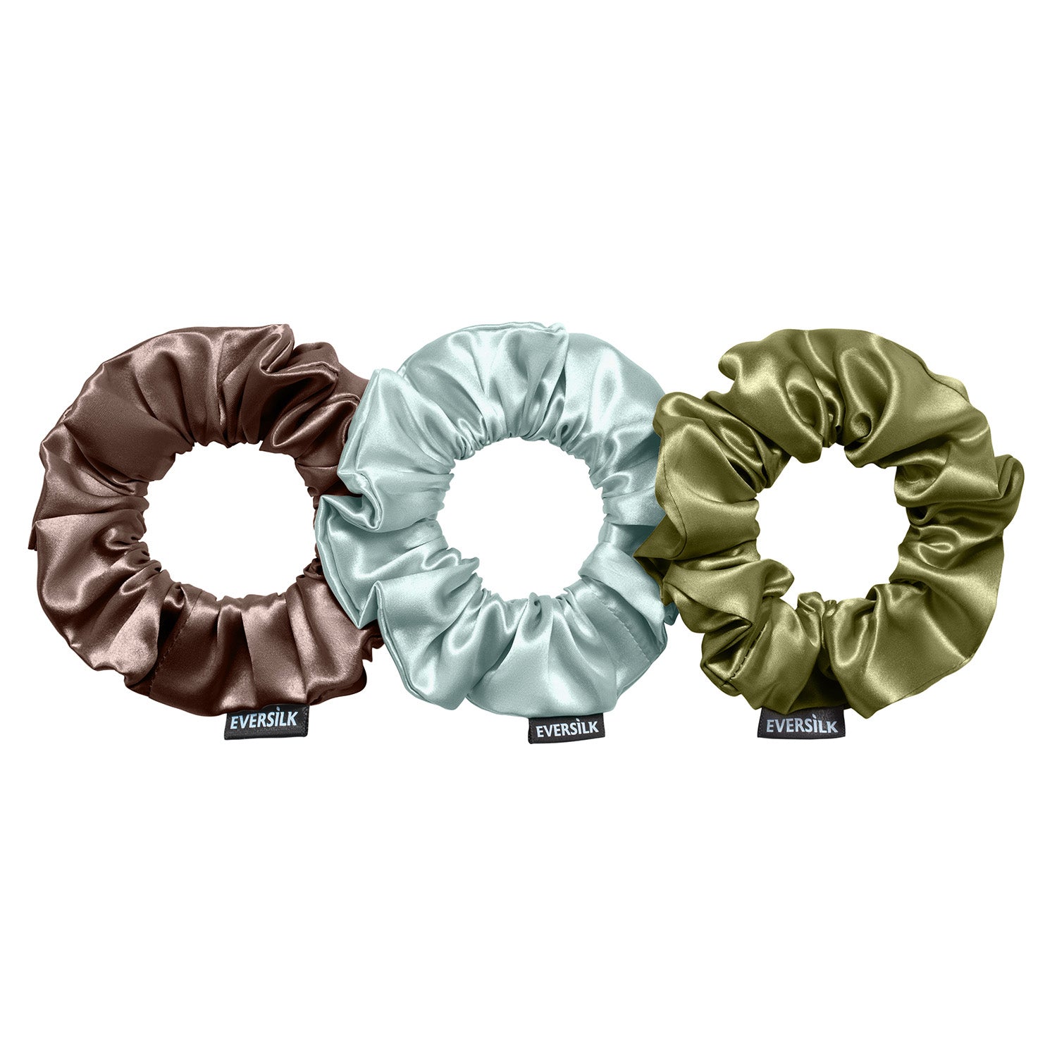 EVERSILK Scrunchies - Olive, Seafoam Green, Chocolate