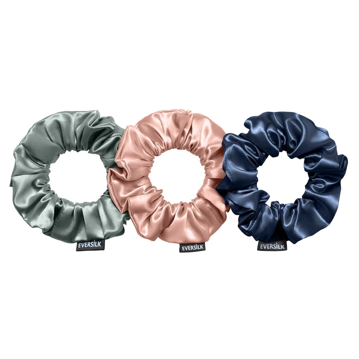 EVERSILK Scrunchies - Slate Grey, Navy, Mellow Rose
