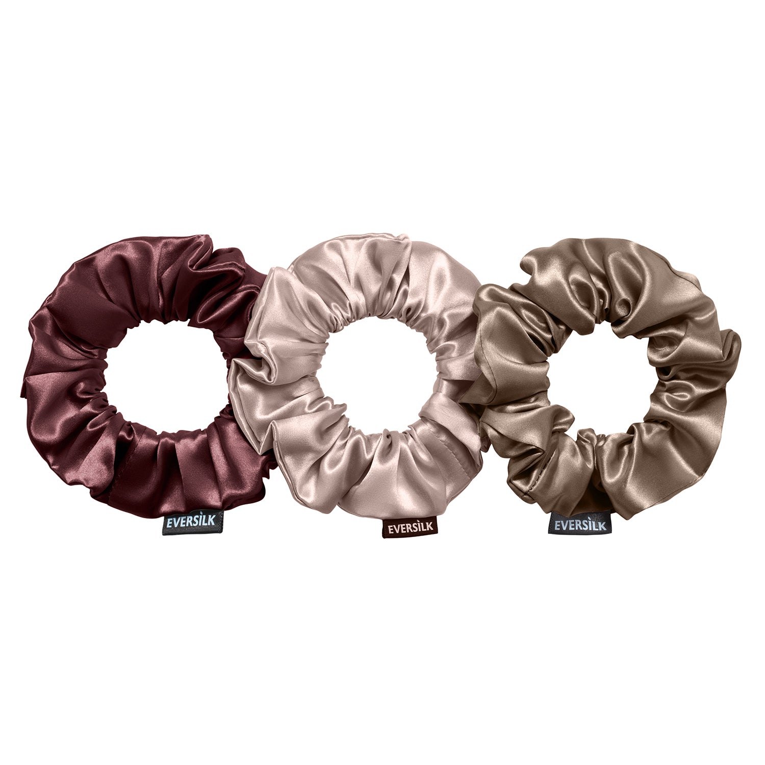 EVERSILK Scrunchies -Taupe, Burgundy, Peony