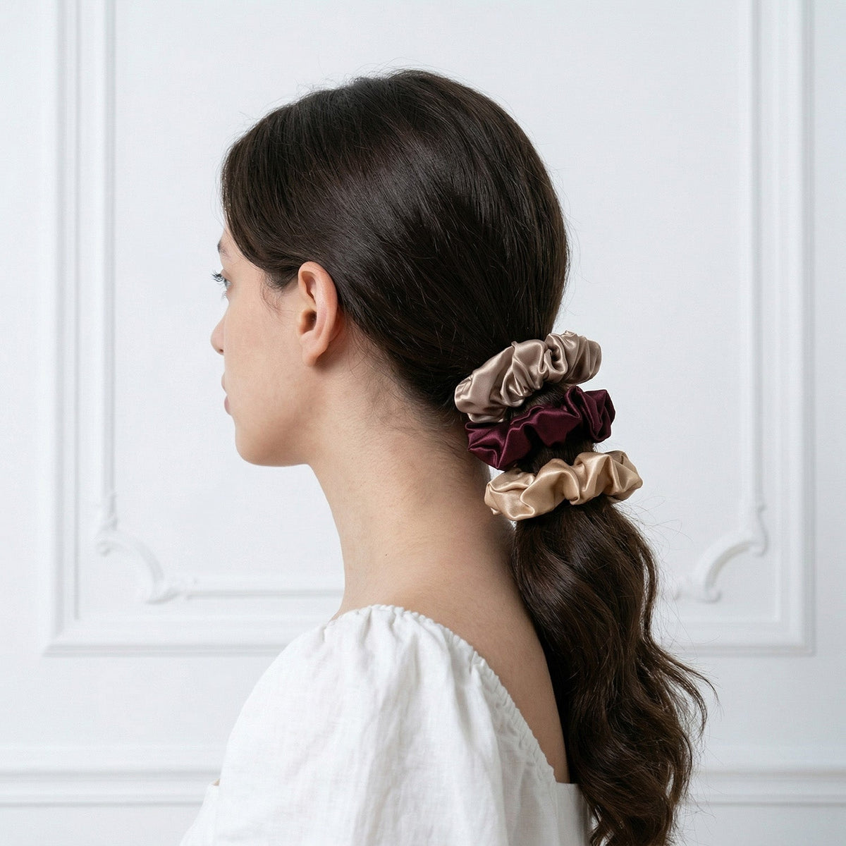 EVERSILK Scrunchies -Taupe, Burgundy, Peony