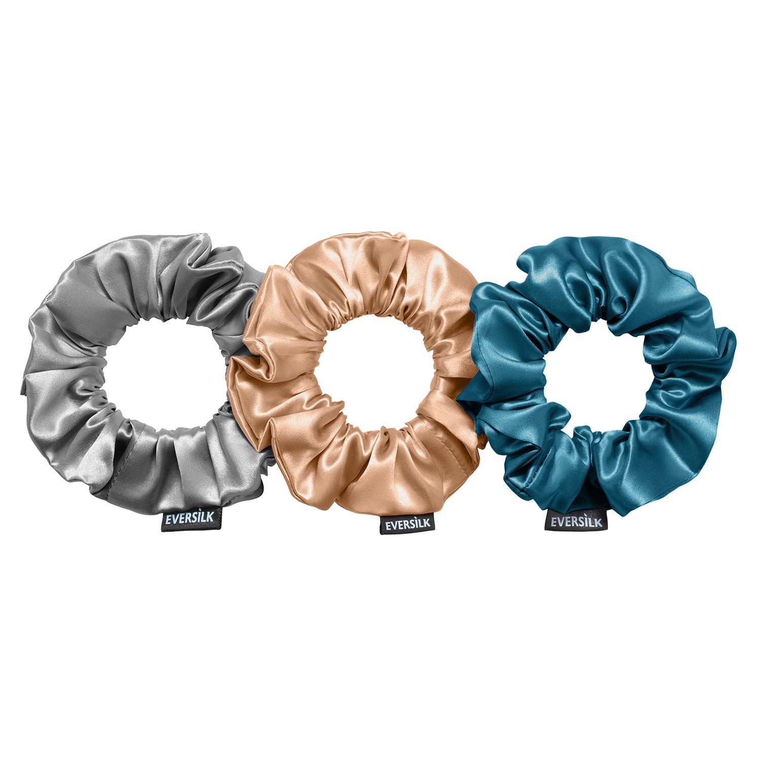 EVERSILK Scrunchies -Ultimate Grey, Apricot, Crystal Teal