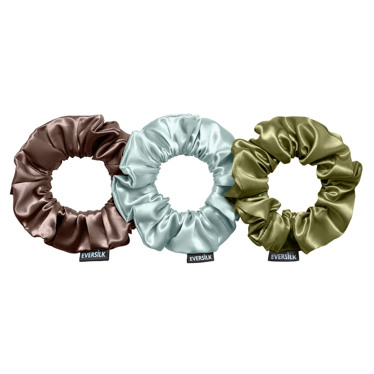 EVERSILK Scrunchies - Olive, Seafoam Green, Chocolate